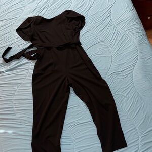 Calvin Klein Elegant Black Jumpsuit with Zipper and Belt